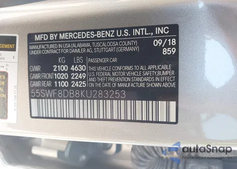 2019 Mercedes-Benz C 300 from USA, damaged, VIN 55SWF8DB8KU283253